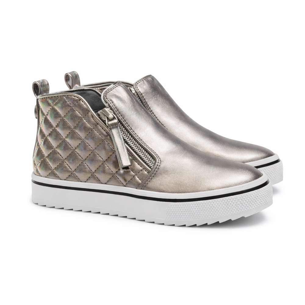 Steve Madden Kids Metallic High Top Sneakers Toddler Girl Size 12 Quilted Zip